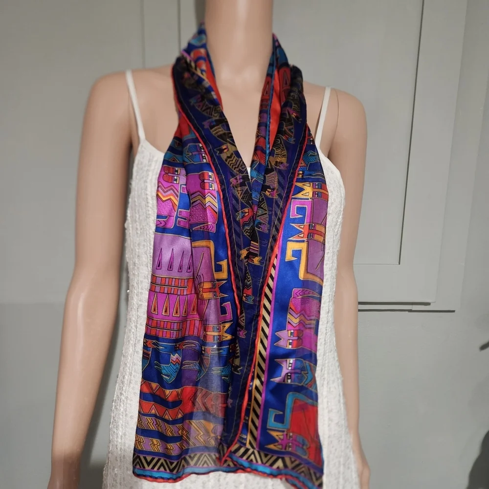 Laurel Burch Celebrations Cats 100% Silk Scarf. Purple/Red